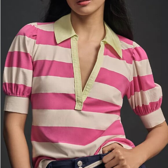 Maeve Puff-Sleeve Polo Top (Anthropologie) - Picture 1 of 6